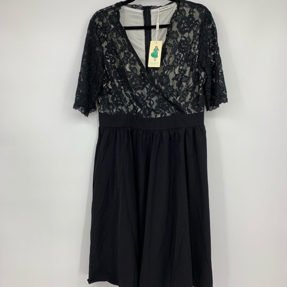 Nemidor Womens 14 Dress Faux Wrap Pin Up Holiday Party Floral Lace Classic NEW